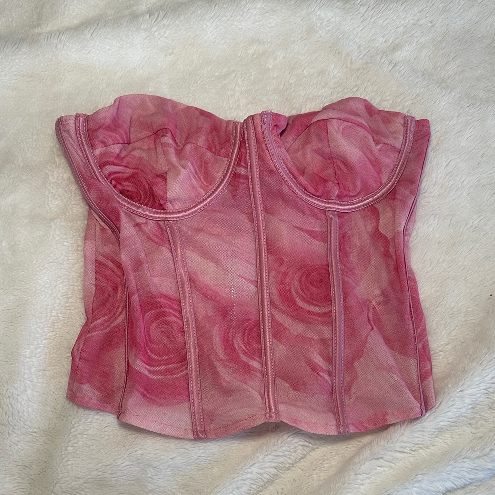 Edikted Pink Rose Women's Crop Corset Top